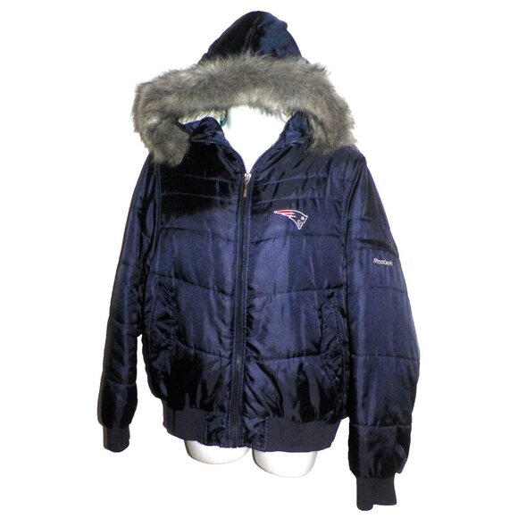 Men's L Reebok NFL New England Patriots Winter Jacket Hood - Picture 11 of 13